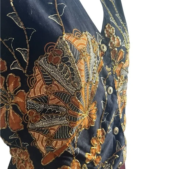 Western Connection Women’s Vintage 100% Cotton Vest Beaded Vest Large - Picture 6 of 12